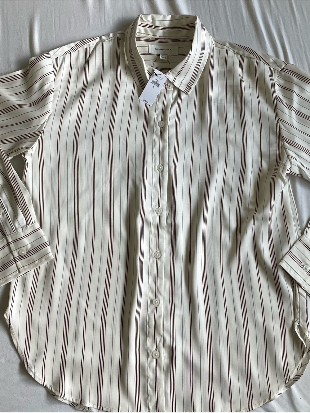 Banana Republic Ivory Button-Down Shirt with Brown Stripes